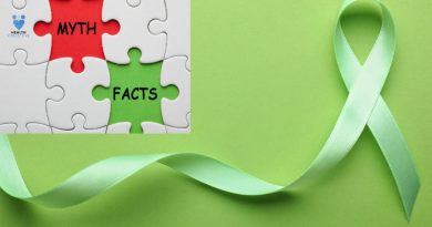 Green mental health awareness ribbon and jigsaw puzzle that says myths and facts