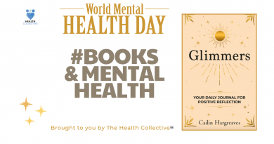 Placard saying World Mental Health Day and Books and Mental Health with the cover of the book Glimmers by Cailin Hargreaves